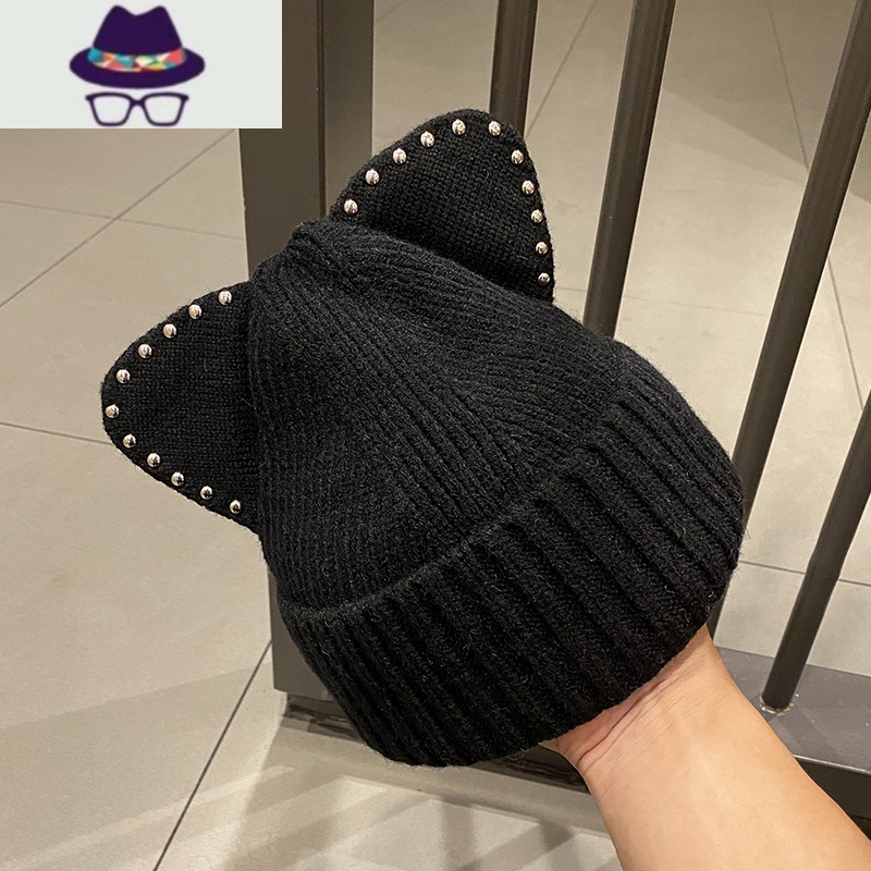 韩版ins猫耳朵可爱加厚保暖毛线帽子女秋冬日系百搭学生针织帽潮 FISH BASKET