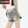 SHANCHAO2023夏季新款复古弹力美式性感辣妹包臀显瘦做旧牛仔短裤女