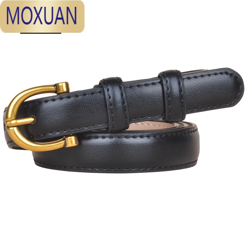 MOXUAN皮带女新款2021窄软皮百搭装饰女士裤带牛仔裤腰带黑色免打孔