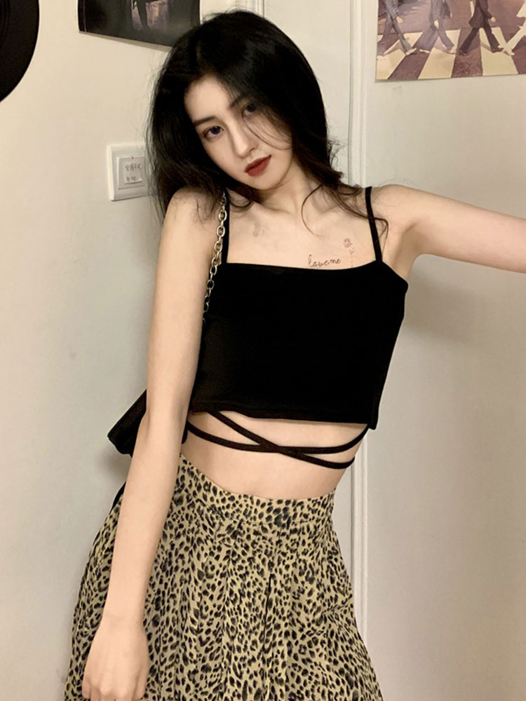 夏季绑带打底黑色小吊带背心女设计感小众外穿内搭短款挂脖上衣女