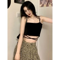 夏季绑带打底黑色小吊带背心女设计感小众外穿内搭短款挂脖上衣女