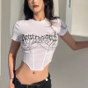 性感修身露脐短袖T恤女夏欧美风打底衫设计感金属链印花上衣