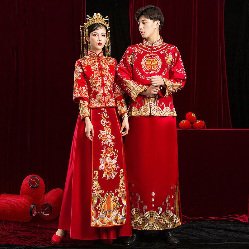 旗舰直营秀禾服新娘结婚2021新款显瘦敬酒服大码中式婚纱礼服嫁衣男女
