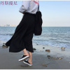 2018女春夏不规则港味开叉一片式中长裙子半身裙黑色