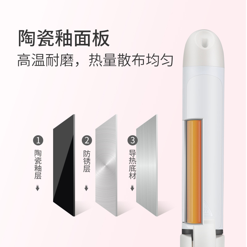 康夫(CONFU)美发器 卷发棒夹板内扣大波浪直发卷发两用发夹恒温卷发棒懒人神器女直发夹KF-535A粉