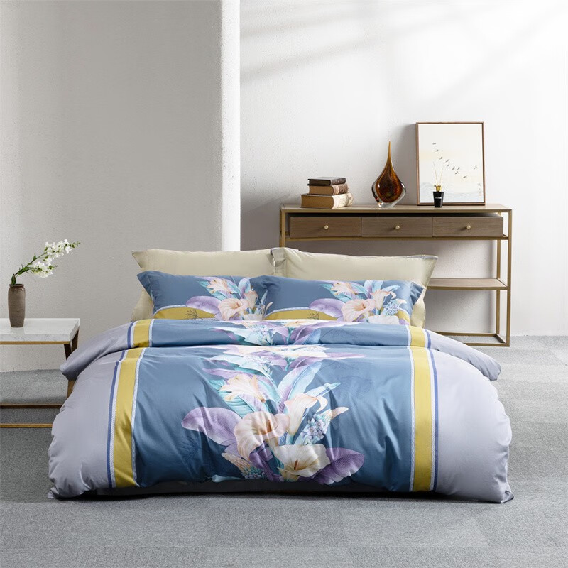 水星家纺全棉长绒棉60s抗菌印花四件套DH 芋见天南星 1.5米床 124800/套