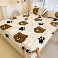 冬季加厚牛奶绒床笠保护套家用豆豆绒床罩全包床垫罩珊瑚绒_323 单床笠2.0*2.2m 大脚熊【加厚保暖柔软亲肤】