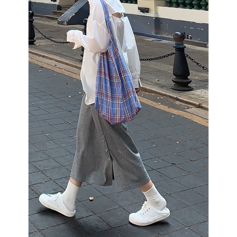 夏季新款2021开叉字半身裙女设计感小众显瘦百搭中长款高腰裙子女