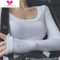 YUNWUXIN冬紧身显胸打底衫U领低胸性感大领口长袖t恤女小心机上衣