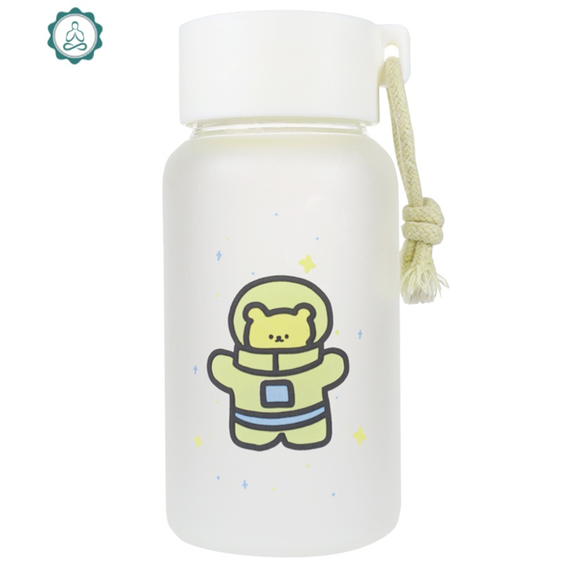 便携水杯简约清新森系可爱少女杯子创意个性潮流网红磨砂玻璃杯女 封后 飞船熊500ml+水瓶背带只能装3/2的水量