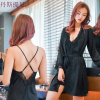 带胸垫睡衣女夏冰丝性感火辣蕾丝露背成人情趣薄款带睡裙两件套