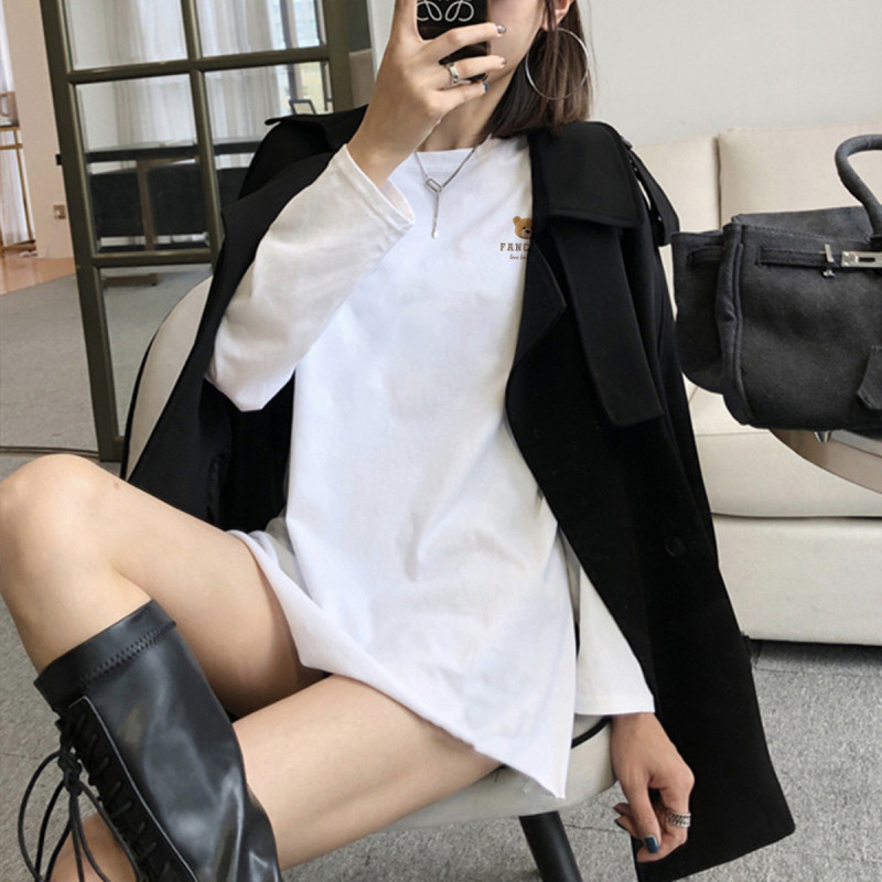 唐狮休闲春季长袖t恤女圆领小熊印花上衣清打底衫百搭潮