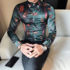 季款韩版型男士修身迷彩印花长袖衬衣型男休闲衬衫打底衫