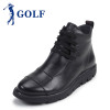 GOLF/高尔夫靴子男士英伦时尚牛仔靴潮流系带牛皮秋冬防滑保暖真皮休闲皮靴棉鞋男