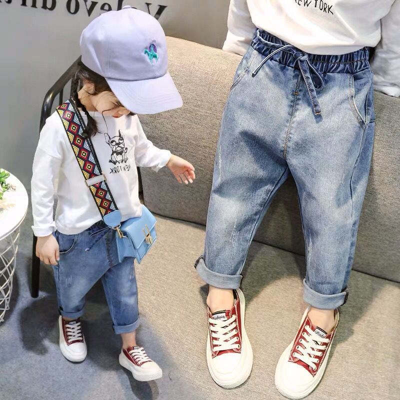 童装春秋2021新款女童牛仔裤中小童儿童宝宝小脚裤修身长裤子潮视频