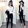 2018春装潮女装时尚夜店性感西装马甲搭配长裤三件套装黑色