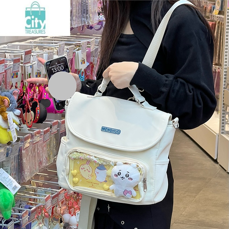 BANGDOU小铺原创日常百搭透明手提斜挎双肩吧唧二次元小食量痛包包女