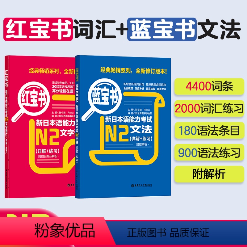 [正版]N2红宝书+蓝宝书.新日语能力考试文法+文字词汇详解练习 单词语法讲解练习真题华东理工二级解说新世界书籍日语n
