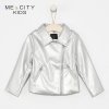[2件2折价:38]米喜迪mecity童装春新款女童时尚银色机车皮夹克潮酷外套