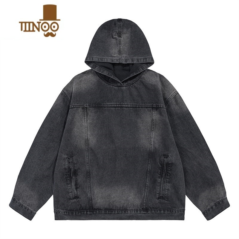 YANXU美式高街水洗复古牛仔连帽上衣男女ins潮牌休闲百搭宽松卫衣外套