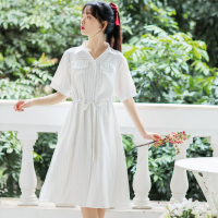 艳如飞法式复古白色仙女衬衫连衣裙子女夏季中长款小个子气质初恋小白裙连衣裙