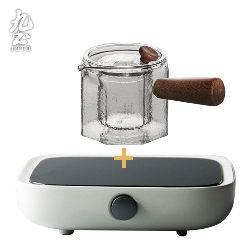 玻璃茶壶侧把煮茶器杯耐热泡茶壶功夫茶温带过滤电陶炉煮茶壶|八角款+简二代电陶炉（白）