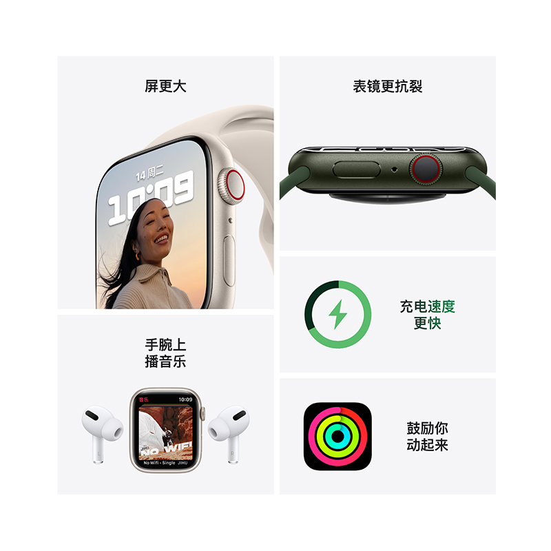 Apple Watch Series 7 蜂窝版 41mm 绿色铝金属表壳 苜蓿草色运动型表带