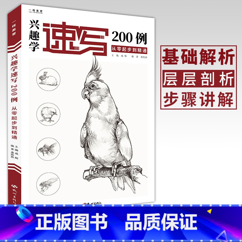 [正版]兴趣学速写200例 速写动物画册书籍临摹本零基础入门自学速写纯手绘画基础技法训练范本美术初学者教程书 桑海新编