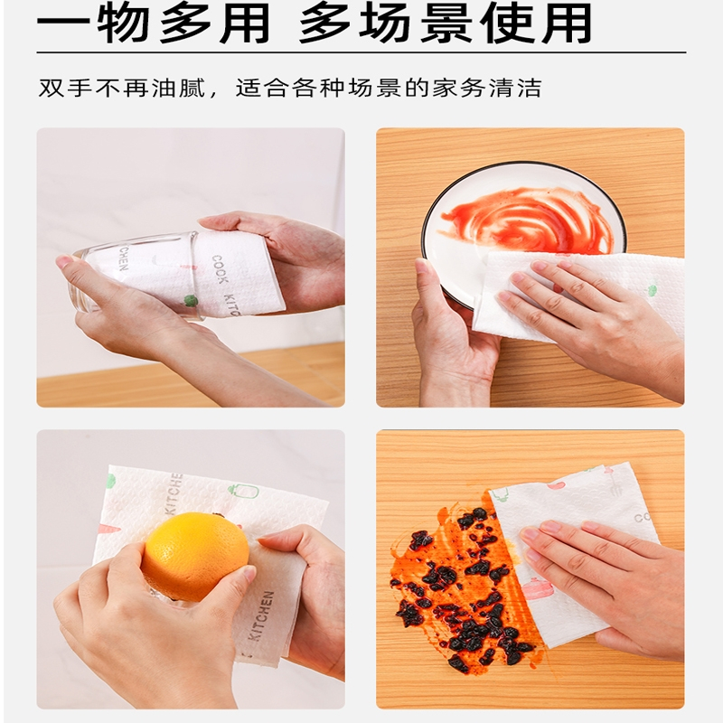 懒人抹布干湿两用厨房用纸加厚一次性洗碗布时光旧巷家务清洁专用品无纺布_3卷300片加大加厚xx收藏加购送挂架随机z