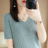 DBMG2023夏季新款针织短袖女v领修身T恤半袖纯色打底衫上衣体恤