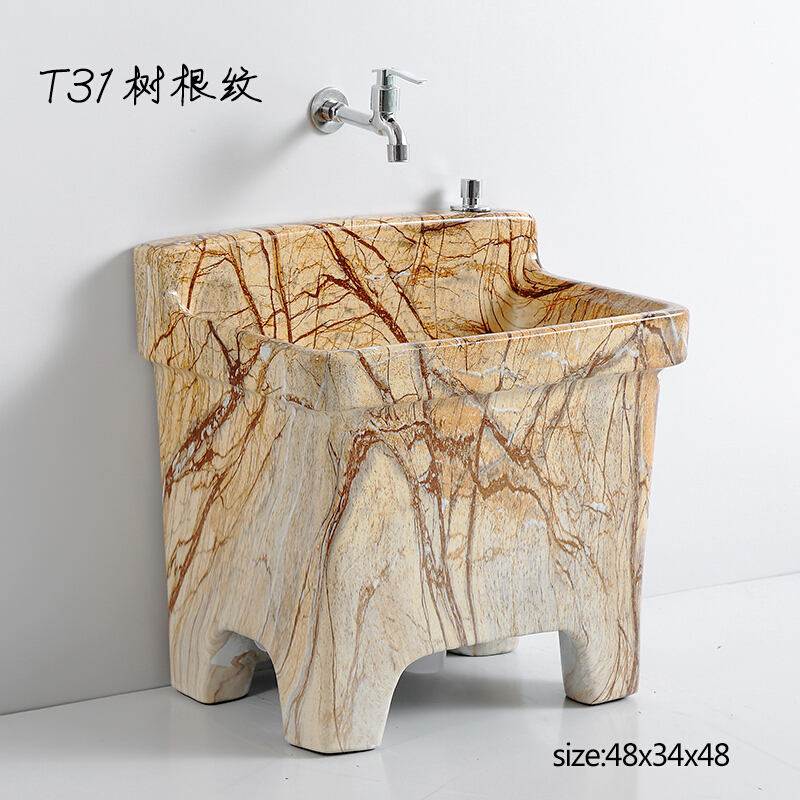 陶瓷拖把池高脚带腿阳台家用洗墩布盆高背四脚大号地拖桶自动下水安心抵