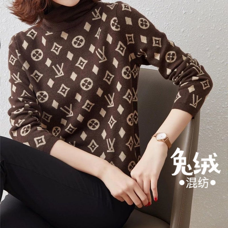 兔绒打底衫女毛衣新款秋冬高领logo针织衫气质长袖宽松懒惰风内搭