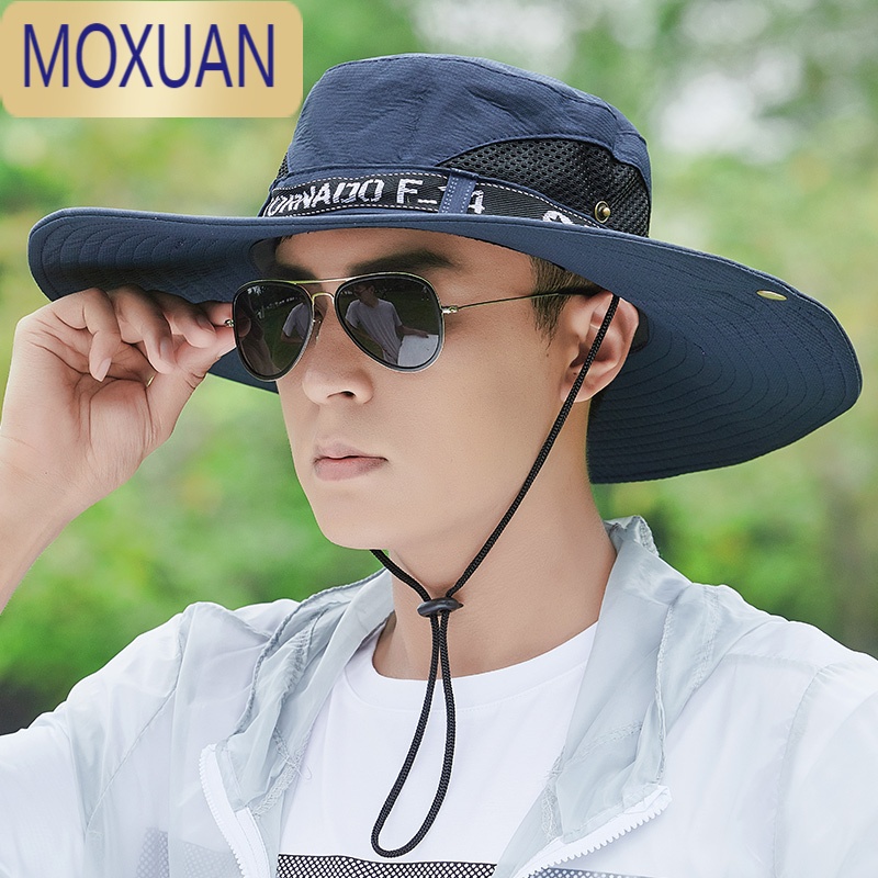 MOXUAN遮阳帽男夏季钓鱼渔夫草帽户外登山太阳夏大帽檐男士夏天防晒帽子