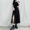 侧开叉半身裙女夏2021新款大码女装不规则黑色垂感中长款a字显瘦 黑色【左开衩】 S