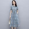 碎花连衣裙女短袖2021夏季新款文艺小清新显瘦中长款中年妈妈裙子 兰花 [M建议95-105斤]
