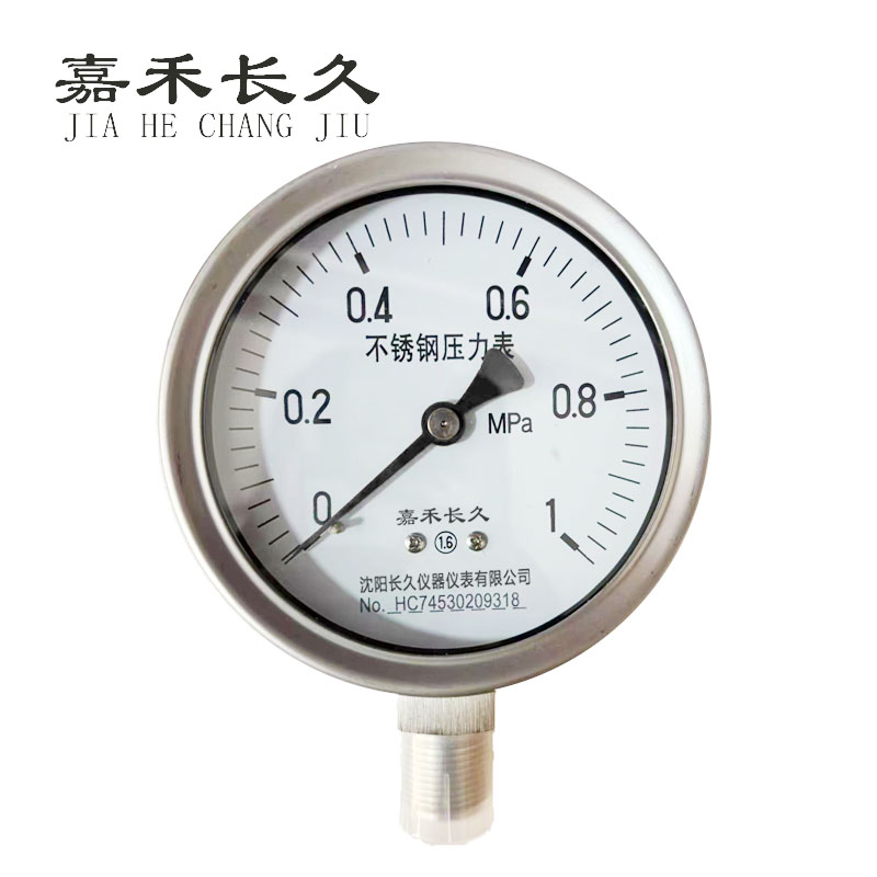 嘉禾长久+不锈钢耐温压力表检测定制型+Y100BF+块 0-1.0Mpa
