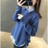 两件套条纹衬衫+系带针织衫春装新款宽松大码打底毛衣套装女