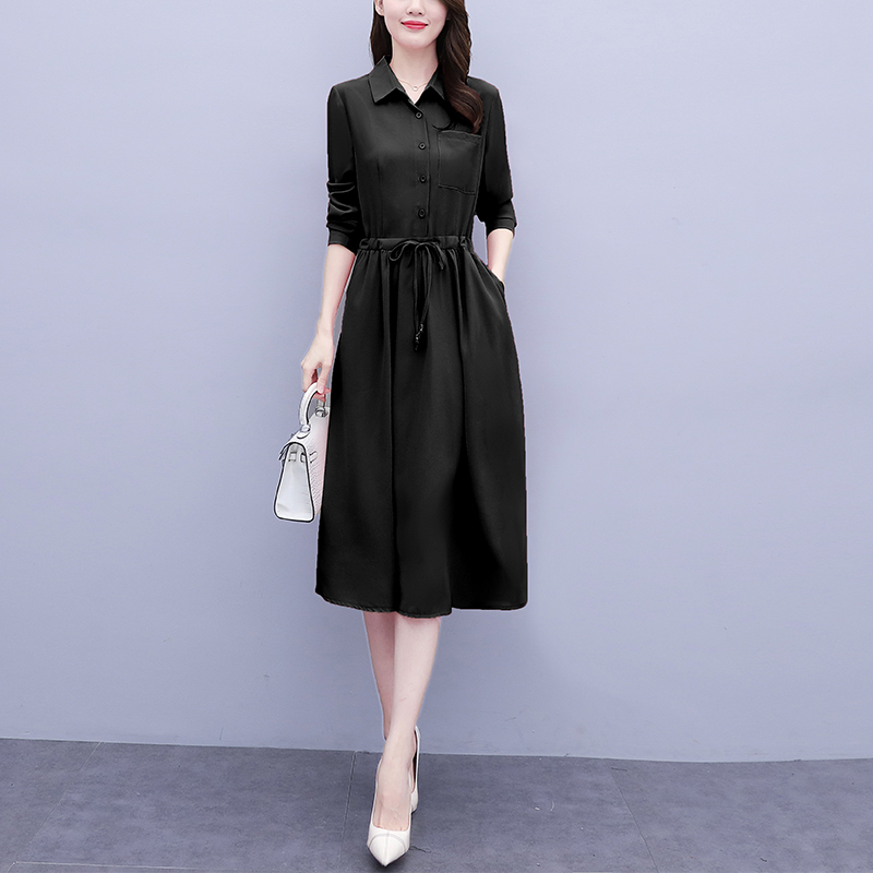大码女装2021春季新款胖妹妹气质时尚宽松遮肚显瘦收腰长袖连衣裙视频