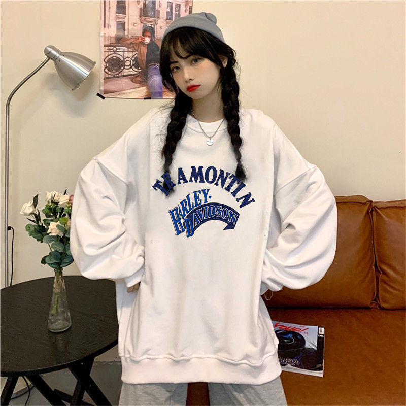 卫衣女春秋薄款中长款慵懒风bf宽松百搭打底衫上衣外套韩版ins潮