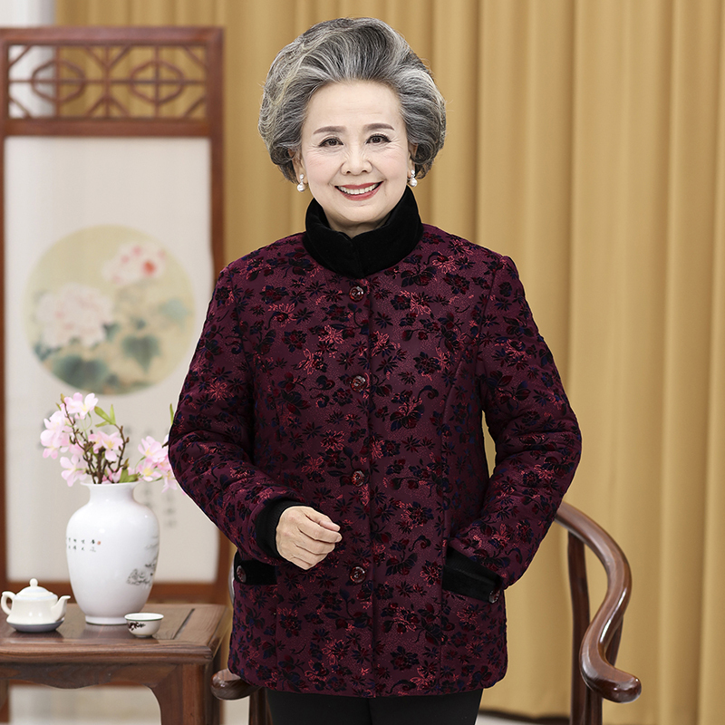 中老年人冬装棉衣女7080岁加绒厚外套奶奶装保暖棉袄老太太