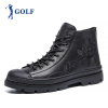 GOLF/高尔夫英伦百搭绣花时尚靴真皮靴子男黑色
