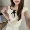 纯欲辣妹减龄蝴蝶结撞色短袖针织T恤女夏季新款显瘦短款上衣