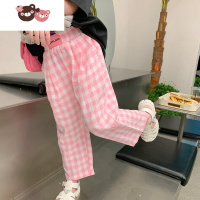 绿彩虹光沫沫家童装2022新款儿童格子裤女童夏季休闲裤薄款宝宝裤子夏装潮