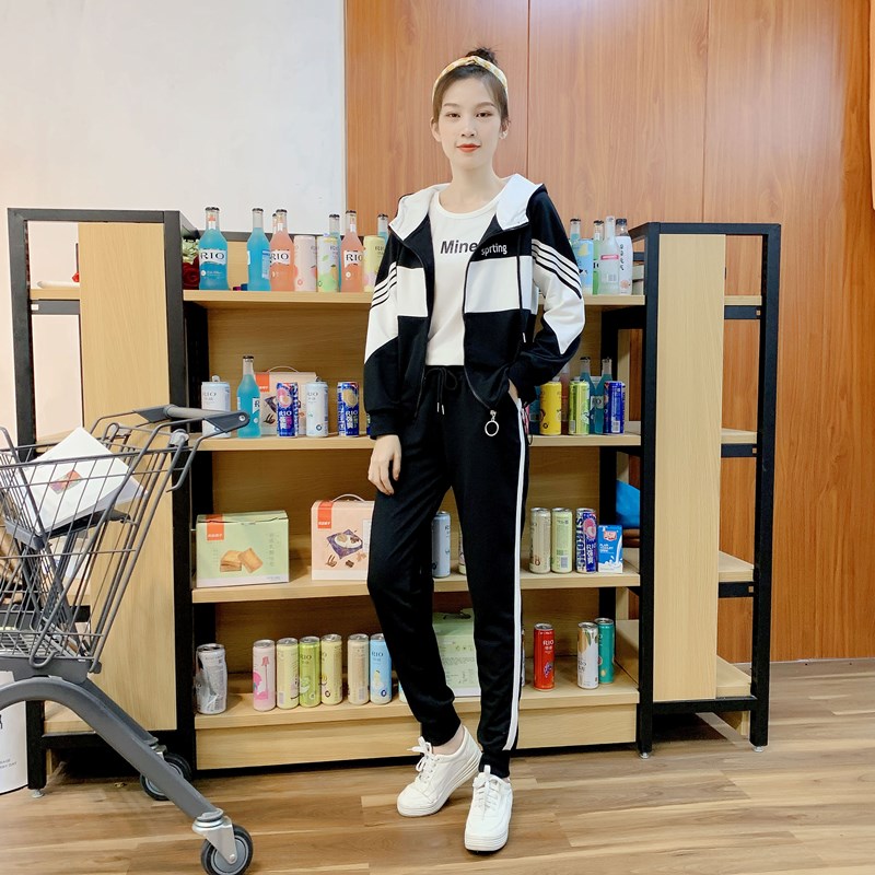 艳如飞少女春秋装新款韩版宽松卫衣三件套时尚女高初中学生休闲运动套装休闲运动套装