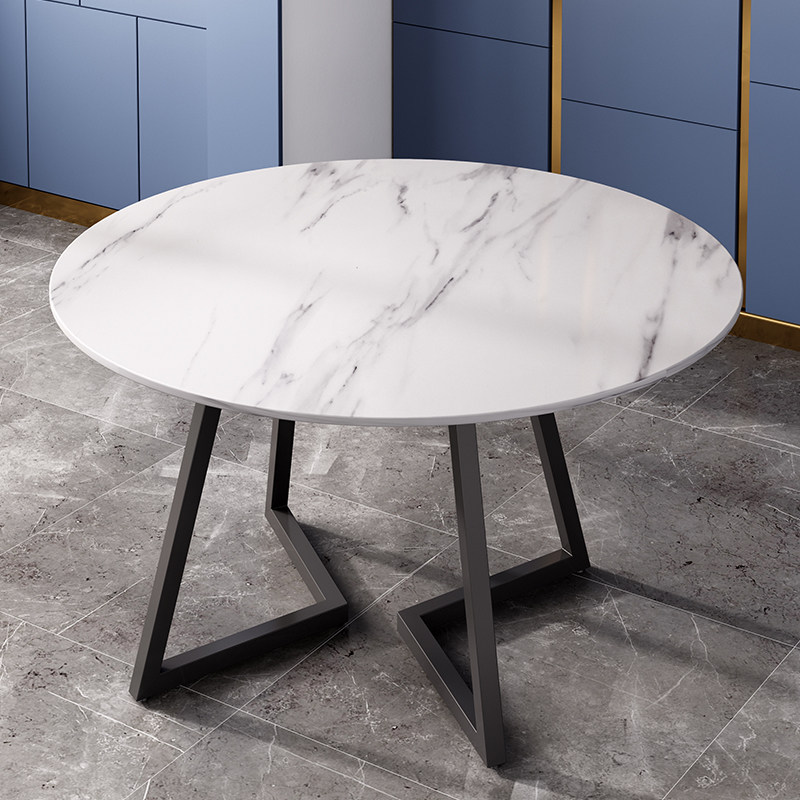 意式现代轻奢餐桌椅组合圆形带转盘大理石餐桌