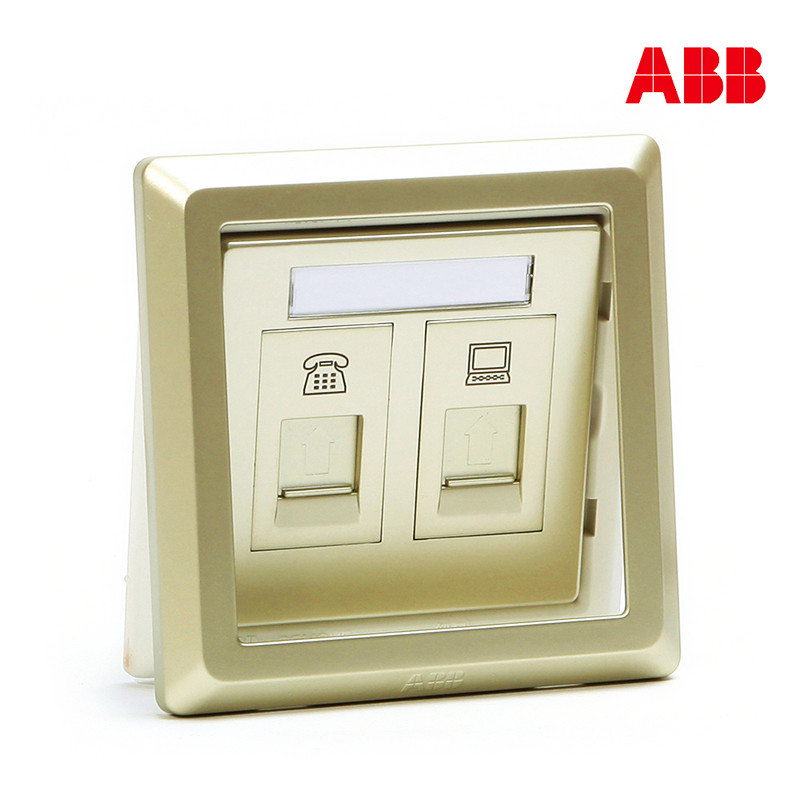 ABB开关插座 德逸珍珠金 二位电话电脑插座电话+网络面板AE323-PG