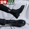 公牛四季男鞋马丁靴男ins潮显脚小春秋单靴英伦风机车短靴子秋季青年英伦厚底马丁靴拉链增高短筒靴黑色机车中帮潮鞋切尔西靴