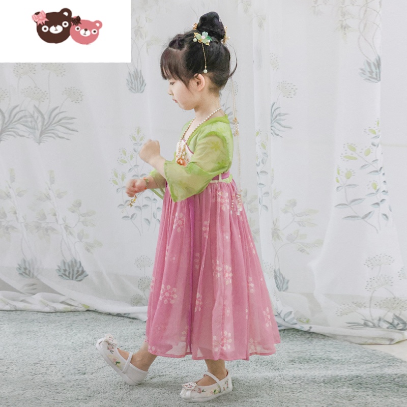 绿彩虹光.玉团儿 原创女童汉服夏中国风古装超仙紫色连衣裙儿童汉服女裙子