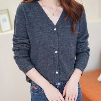 雪米贝奴2021秋冬新款V领羊毛开衫女宽松韩版针织衫时尚百搭短款毛衣外套