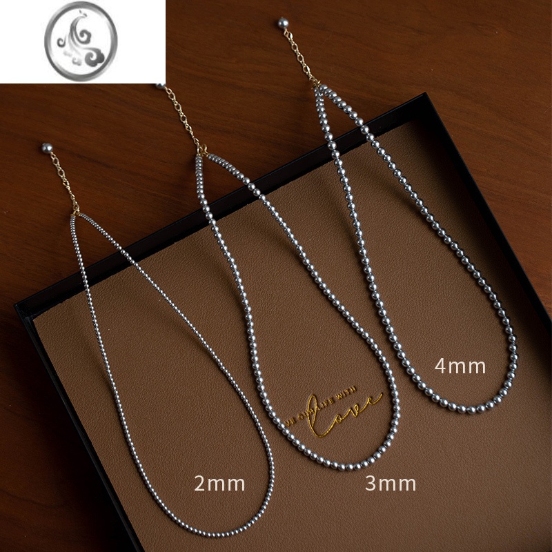 JiMi正圆高亮真多麻灰珍珠施华项链女14K包金轻奢百搭锁骨链ins博主